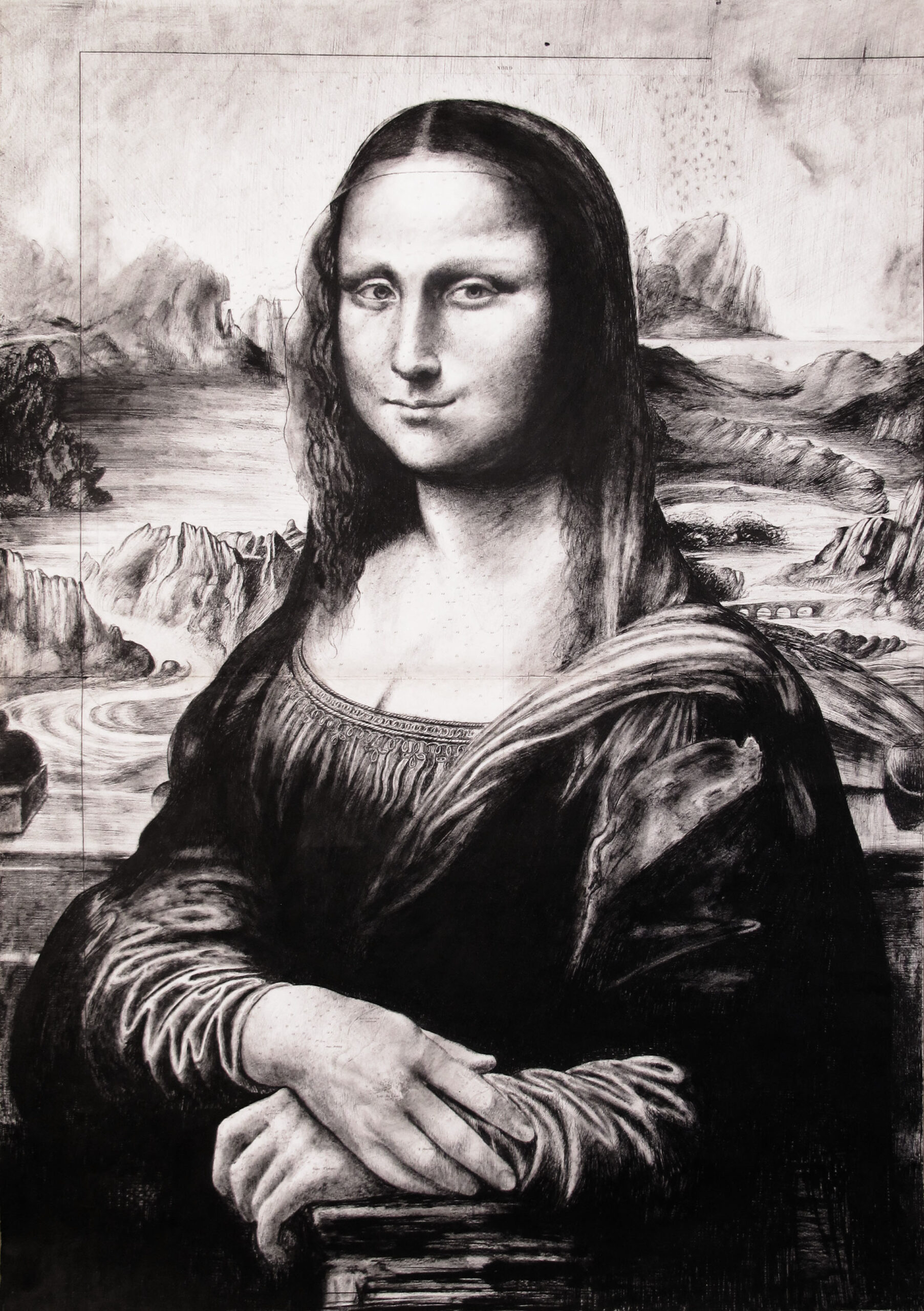 Mona Lisa, encre de chine sur carte marine